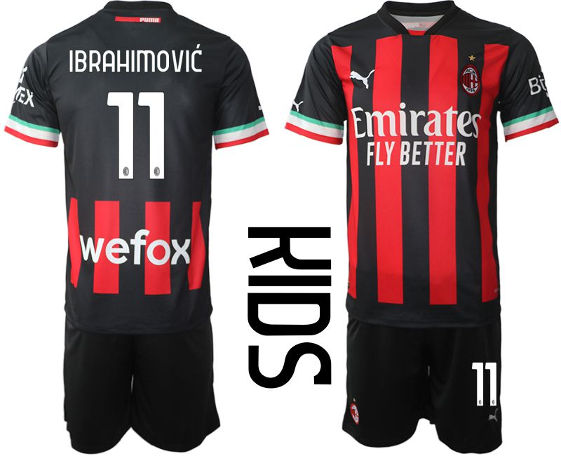 Youth 2022-2023 Club Ac Milan home black #11 Soccer Jersey->youth soccer jersey->Youth Jersey